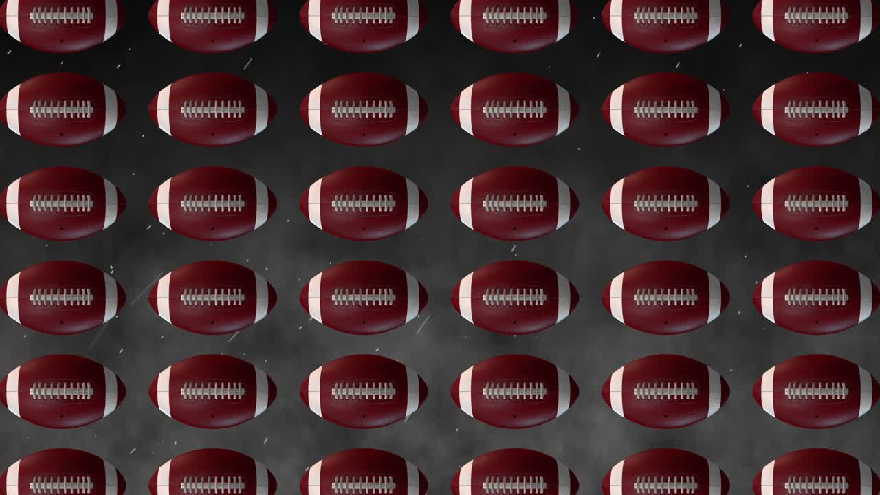 Loop continuo di palloni da football americano che ruotano sulla griglia