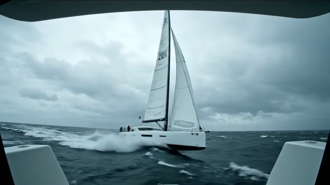 Sailboat sailing in rough sea