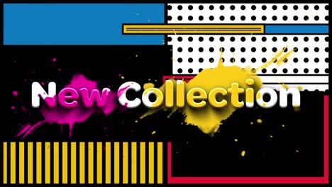 animation of new collection text on colourful background