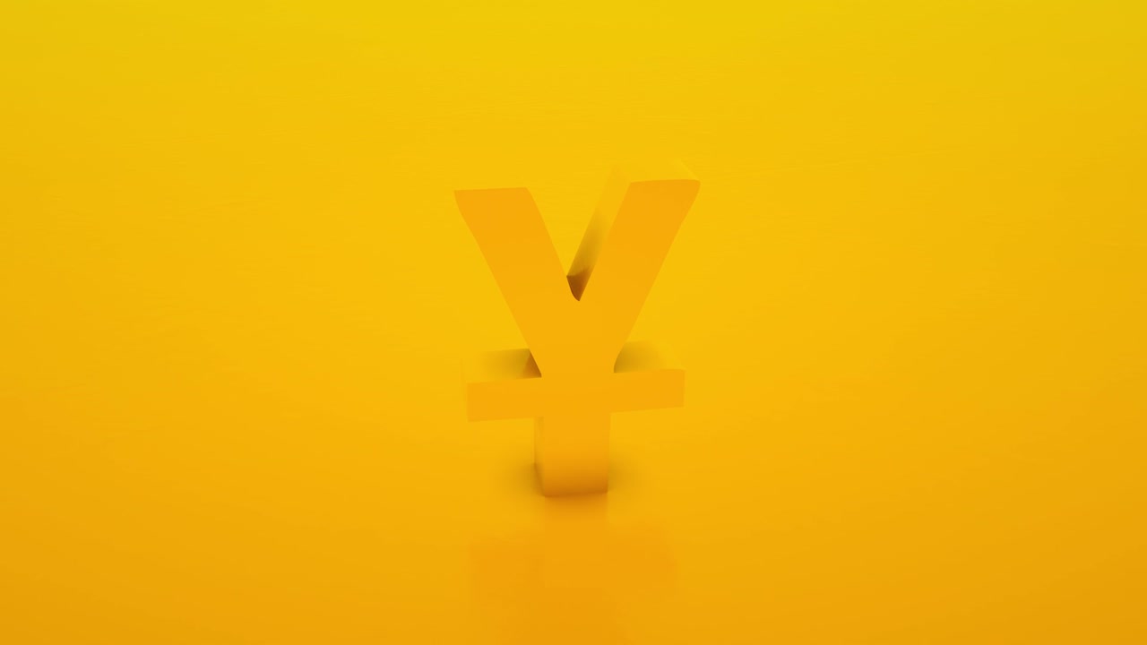 황금 유안 기호: 노란색 배경에 고립된 유안 표지 3d 루프 애니메이션