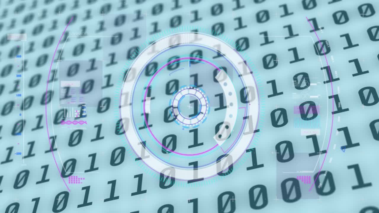 animación del escaneo del alcance y el cambio de codificación binaria sobre un fondo blanco