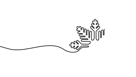 Continuous one line drawing of snowflake. Christmas decoration drawn by one single line. Video animation with alpha channel.