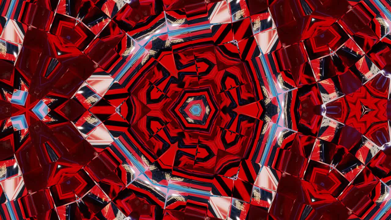 patrón simétrico rojo líquido como un caleidoscopio con ondas. 3d elegante bucle abstracto bg, estructura ondulada de vidrio líquido brillante con hermosos colores de gradiente. 4k