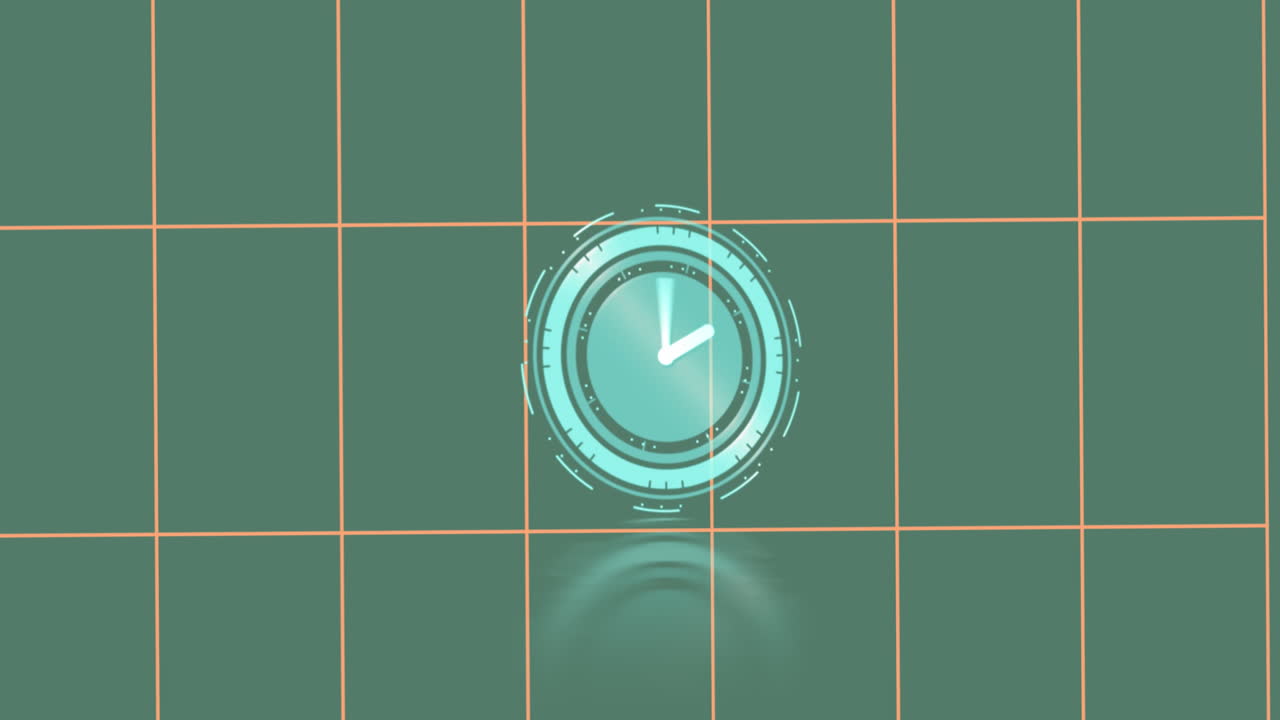 Animation of clock ticking over grid on green background