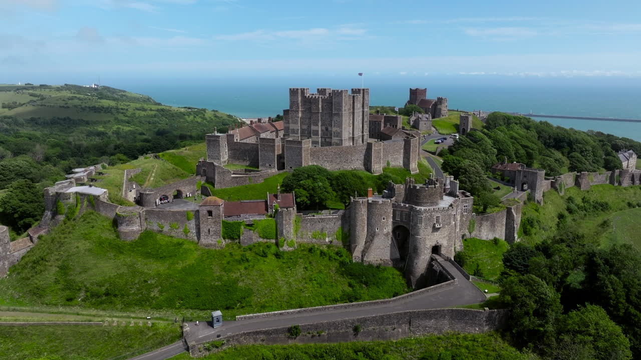 Dover Castle - Key to England In Dover, Kent, England. - aerial ascend shot