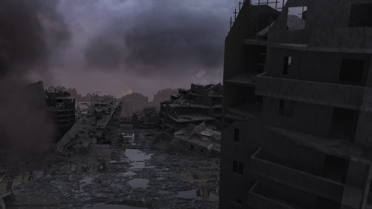 Paesaggio urbano desolato dopo una catastrofe