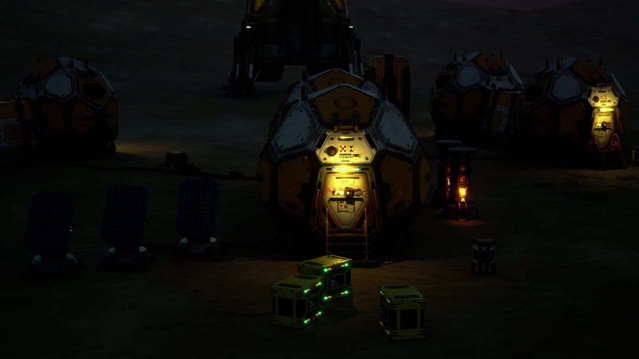 Exploration habitat on mars during nighttime under a clear sky