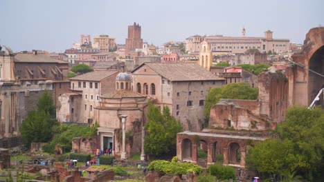 scenic cityscape overhead view of rome, italy, old ruins and archaeological unesco outdoor historic attraction, static