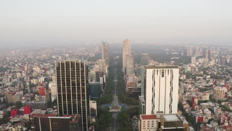 High-Rise-Skyscraper-Buildings-Reforma-in-Downtown-Mexico-City,-Aerial