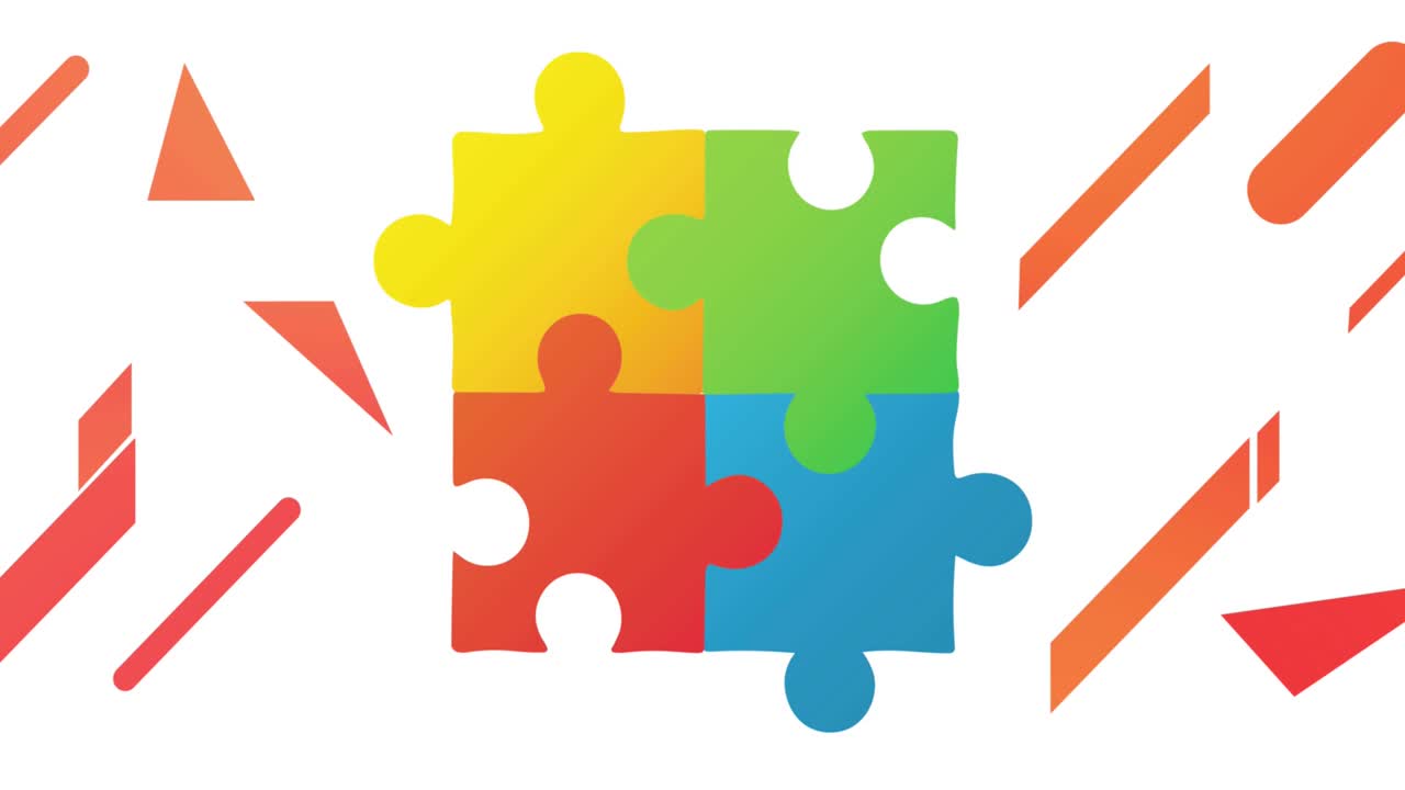 animación de piezas de rompecabezas coloridas que forman un cuadrado sobre un fondo blanco
