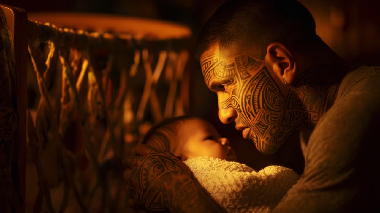 A Touching Moment Between Father and Baby: A Emotionally Charged Scene Capturing the Intimacy and Bonding Shared in the Warm Glow of Love and Care