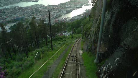 Bergen-Floibanen-Funicular-Ride-POV.-Floibanen-Funicular-connects-the-city-centre-with-the-mountain-of-Floyen,-with-its-mountain-walks-and-magnificent-views-of-the-city.