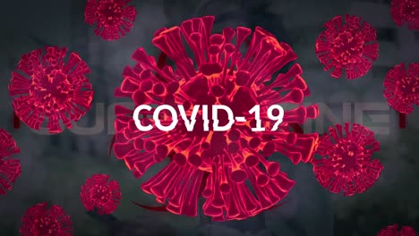 Animation-of-covid-19-text-over-warning-and-red-covid-19-cells