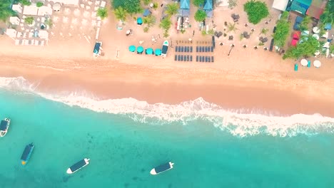Aerial Over Turquoise Ocean Waves Crashing On Beach At Unawatuna In Sri Lanka. Pedestal Up