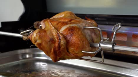 rotisserie chicken is grilled with a rear burner