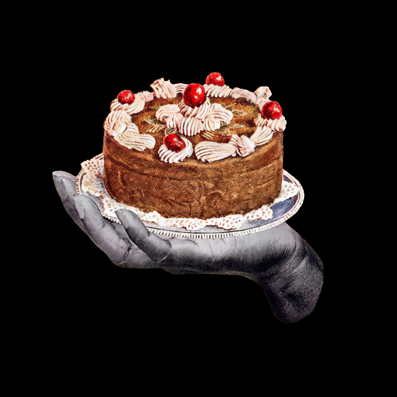 Animazione di illustrazione a mano di una torta vintage come risorsa isolata, video 4K trasparente, canale alfa, ProRes