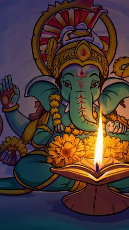 ganesha with lit diya