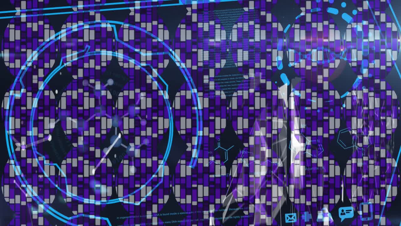 Blue abstract circular shape over digital interface with data processing on blue background