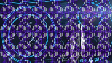 forma circular abstracta azul sobre interfaz digital con procesamiento de datos sobre fondo azul
