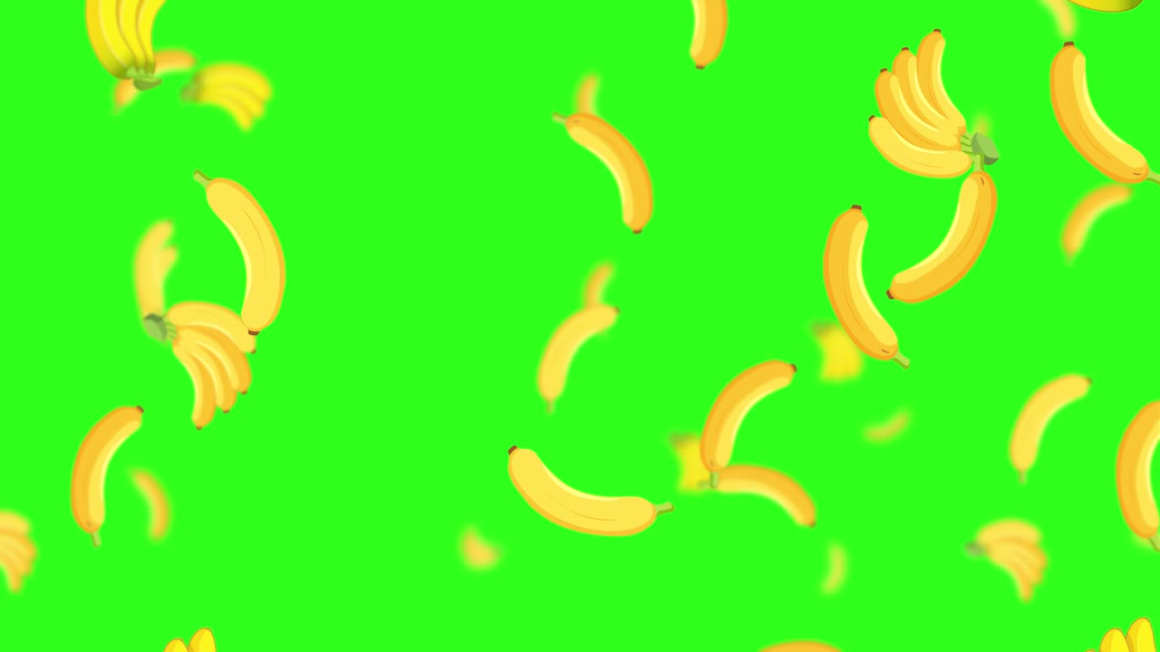 활기찬 초록색 배경에 바나나가 비를 내리고 있습니다.