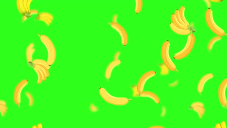 bananas raining down on a vibrant green backdrop