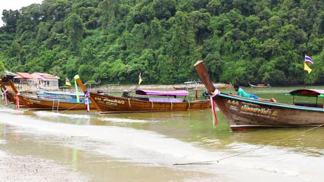 longtail boats at a tropical beach