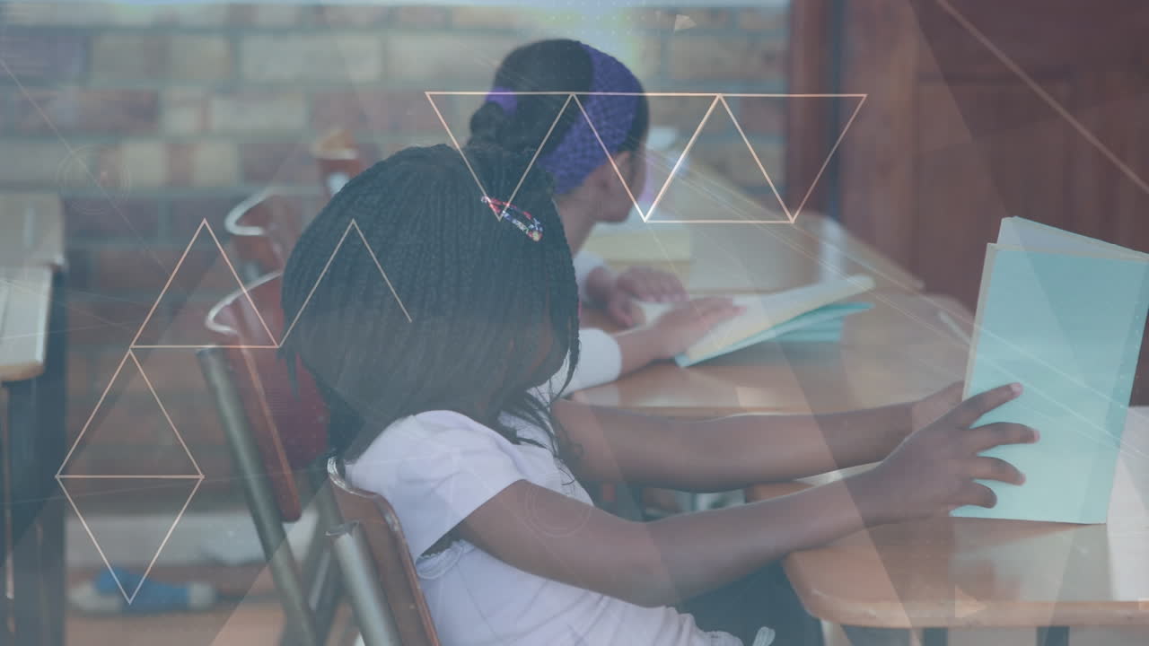 animación de formas sobre diversos escolares aprendiendo