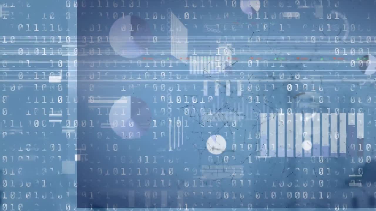 animación de las estadísticas y codificación binaria sobre fondo azul