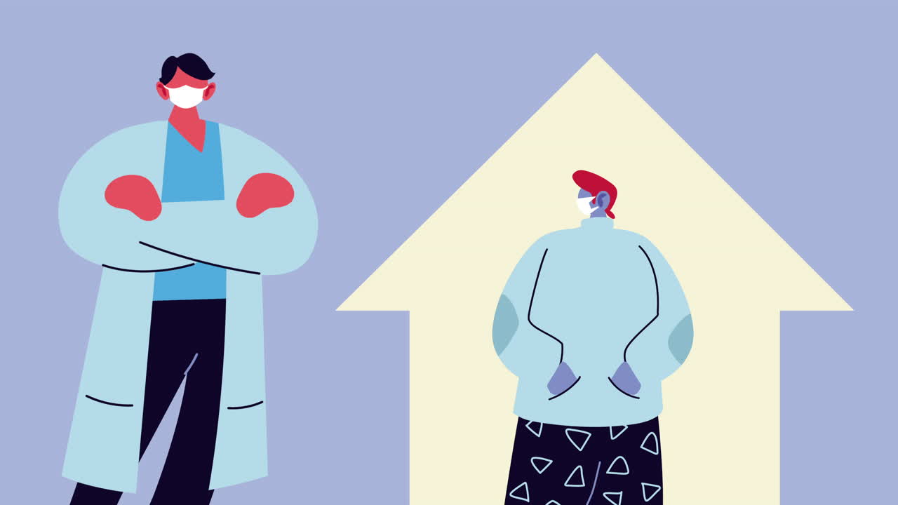 남성 의사와 환자가 코로나19에 대한 얼굴 마스크를 사용합니다.