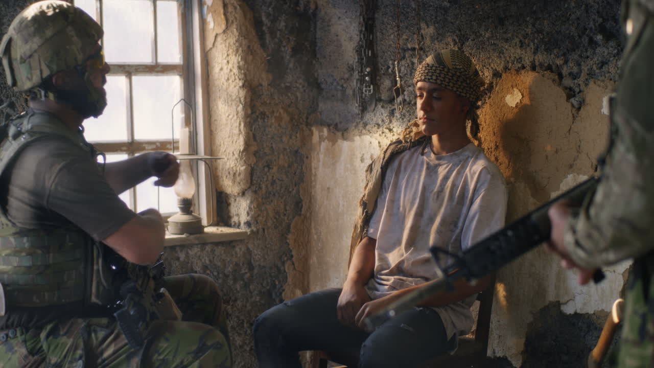 Military Interrogation in a Damaged Building