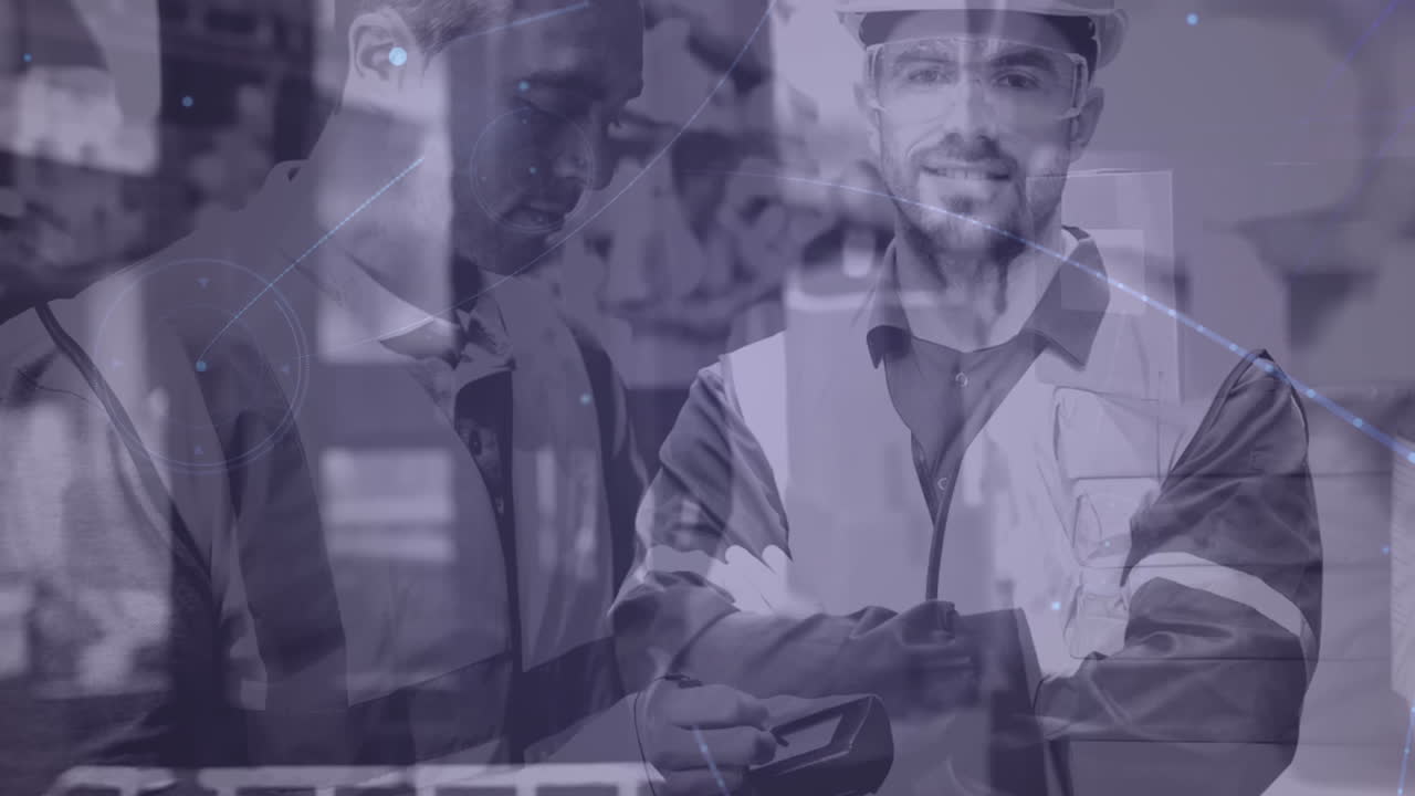 composición de almacén dos imágenes de un hombre en el almacén combinado con anima abstracta