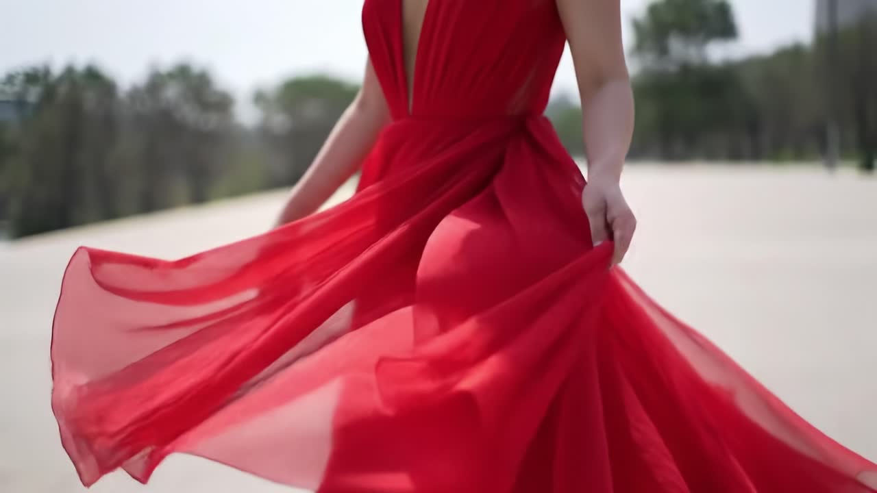 Woman in a Red Flowing Dress