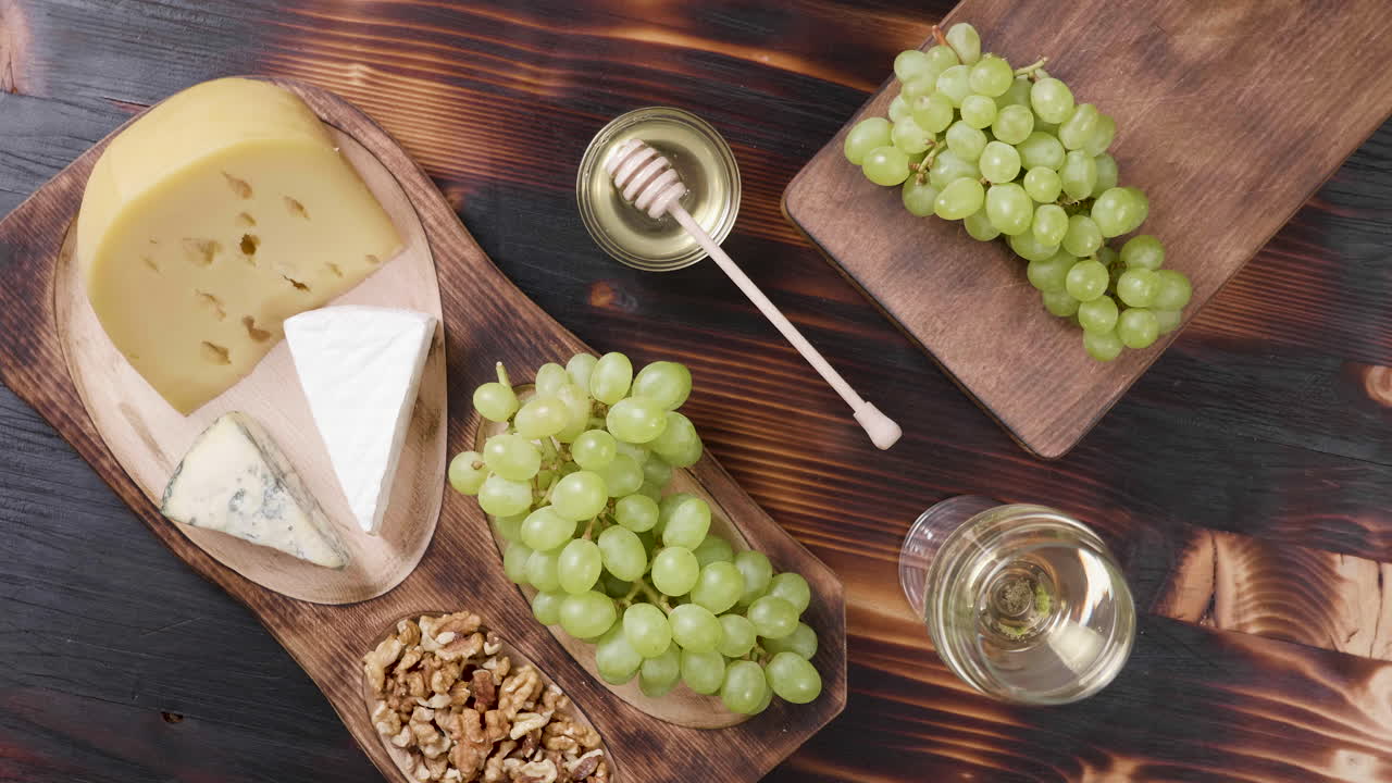 Cheese, Grapes, Honey and Wine Still Life