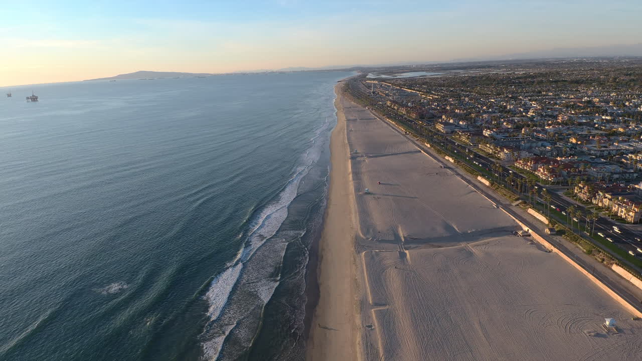 Aerial View of a Beautiful Beach and Coastal Town