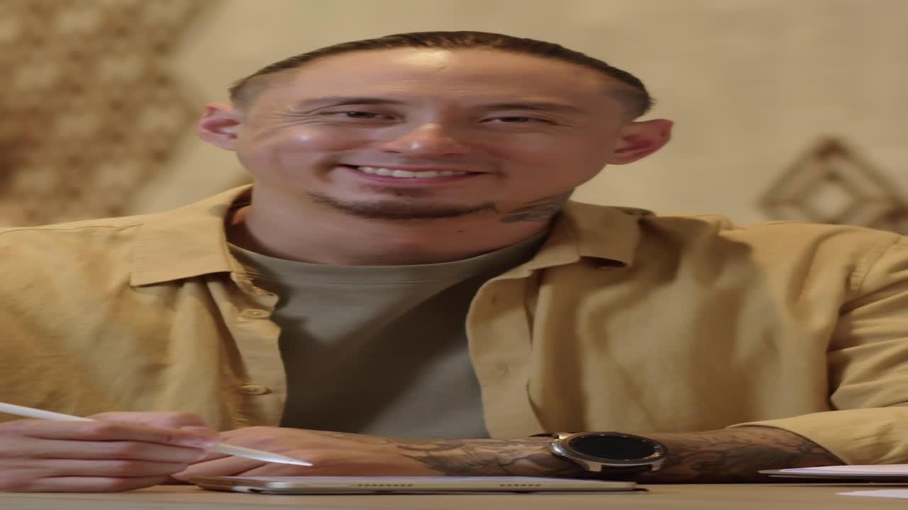 Portrait of Multiethnic Businessman Working on Tablet Computer