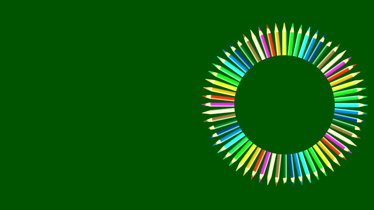 오른쪽에 있는 그래픽 디자인은 시계 방향으로 회전하면서 색을 바꾸며, 16:9 비디오 형식으로 다채로운 모양과 질감으로 구성되어 있습니다.