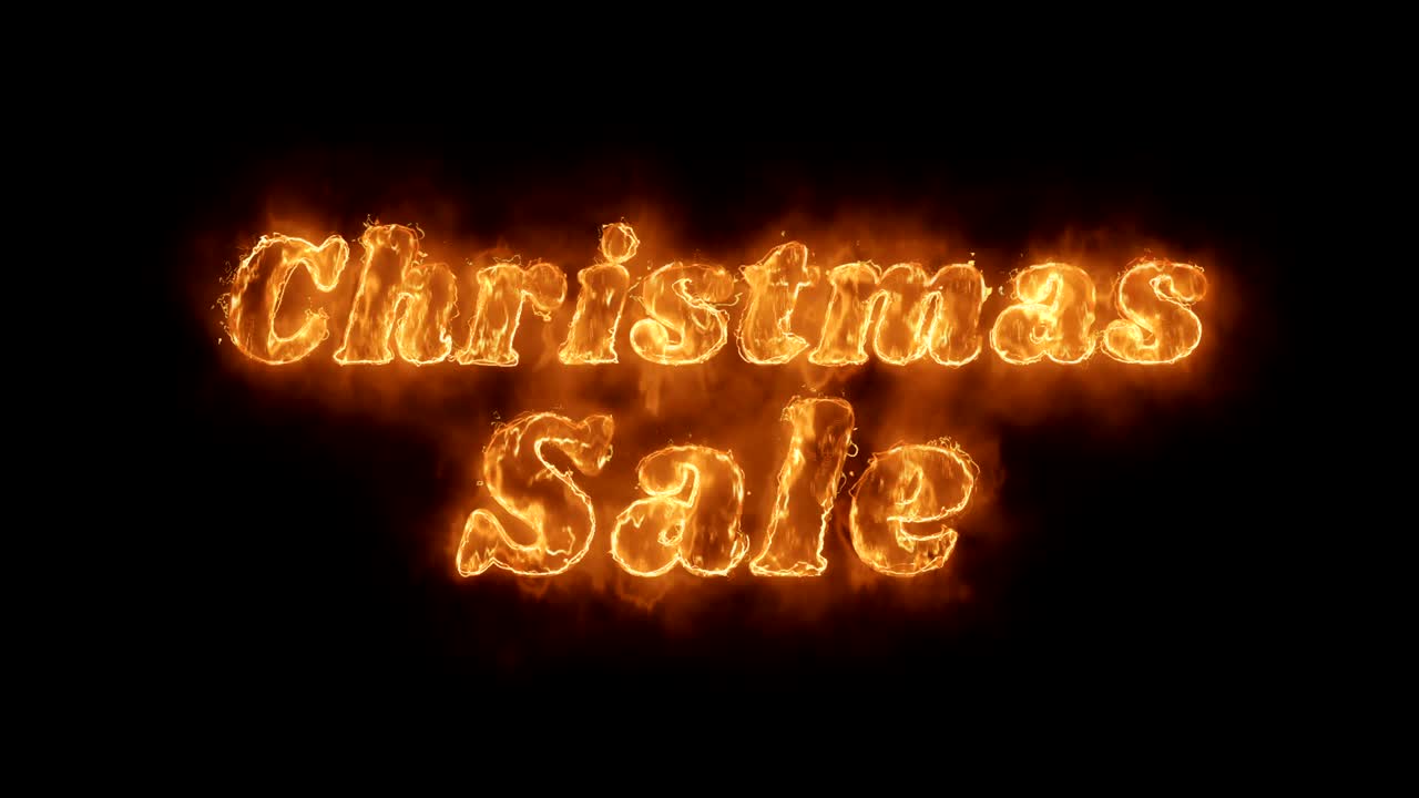 Christmas Sale Word Hot Animated Burning Realistic Fire Flame Loop.