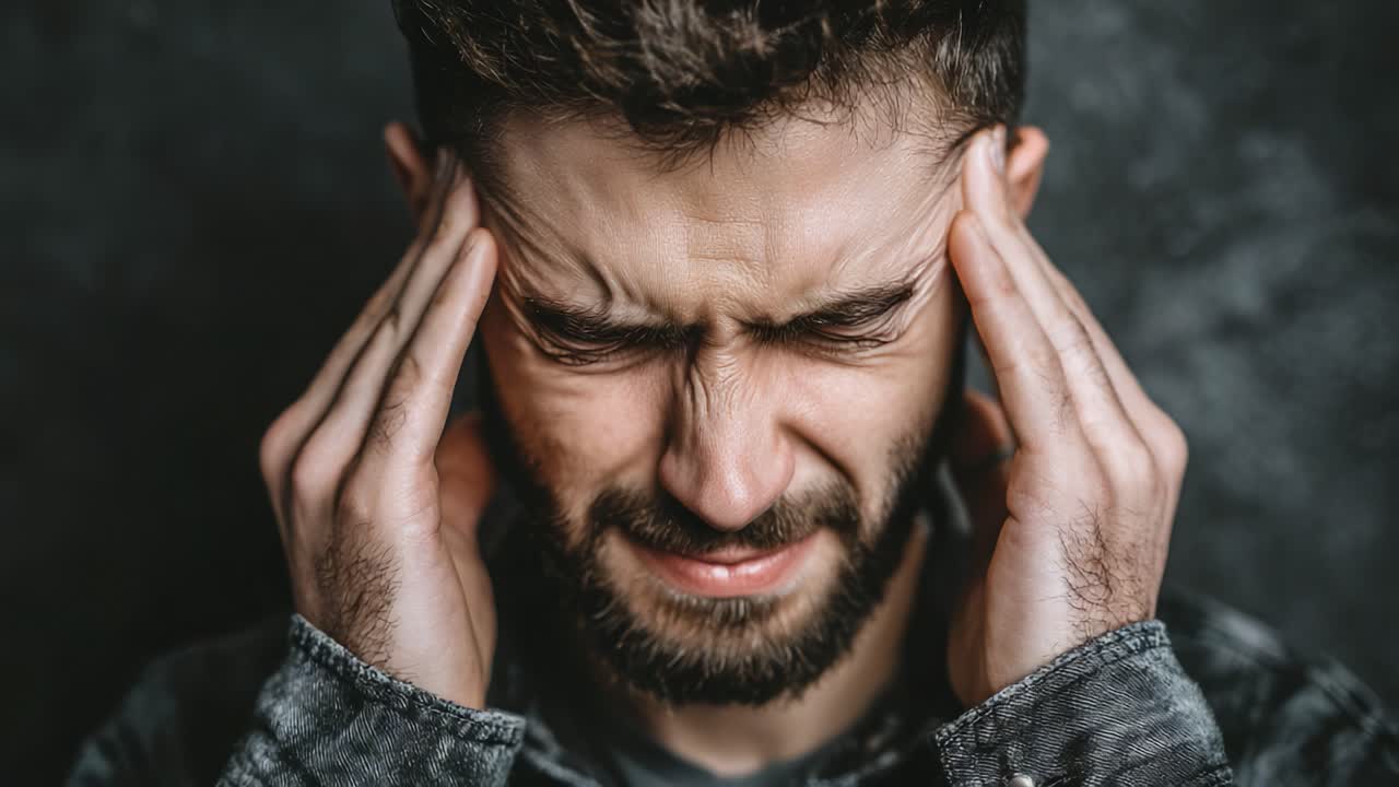 A Young Man Struggles with Intense Head Pain, Expressing His Distress Through Gripping His Head, Showcasing the Burden of Chronic Suffering and Emotional Turmoil
