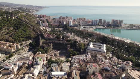 Drone-view-of-La-Malagueta-seafront-district-and-Costa-del-Sol