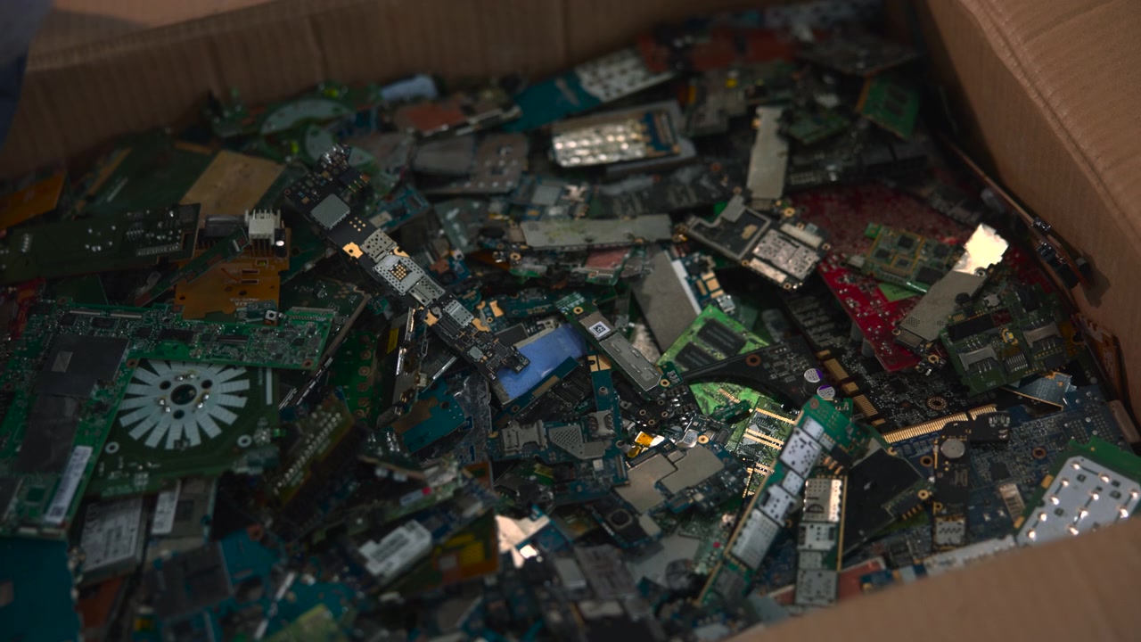 Box Overflowing With Circuit Boards, Assorted Smartphone And Telecom Boards With Green Solder Mask, Exposed