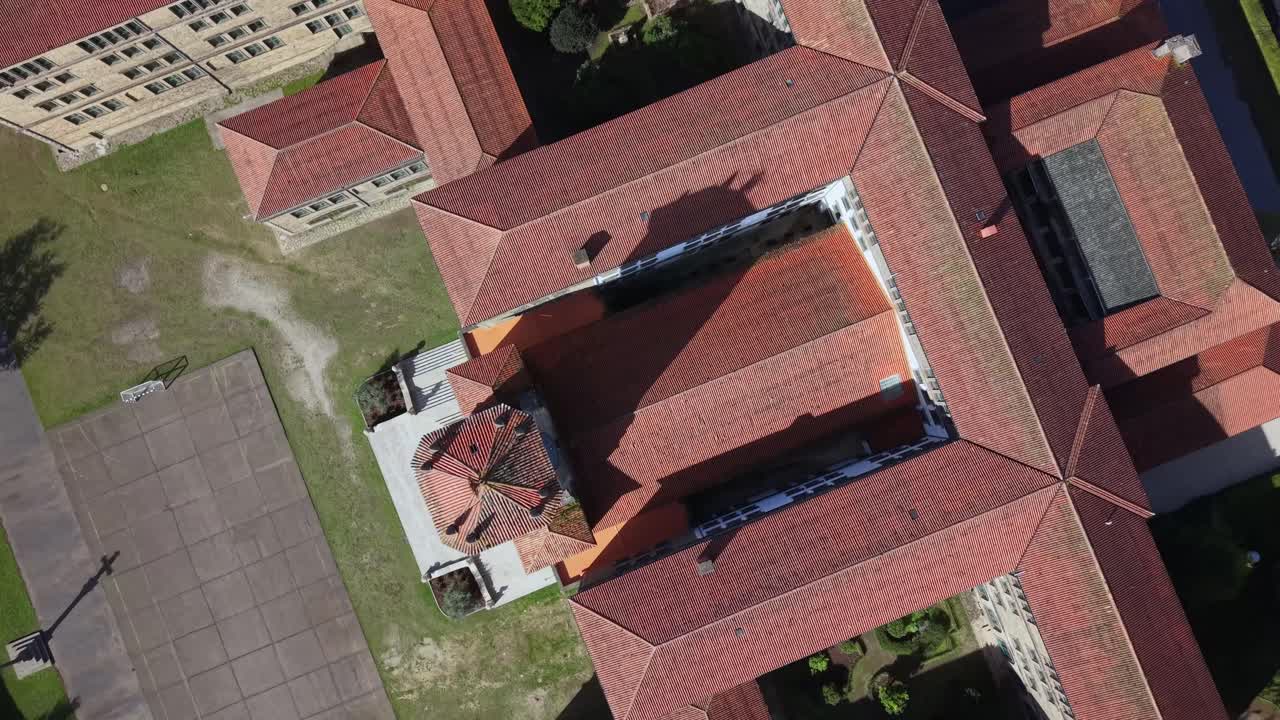 4K drone aerial view of the Minor Seminary in Santiago de Compostela in the Belvís area