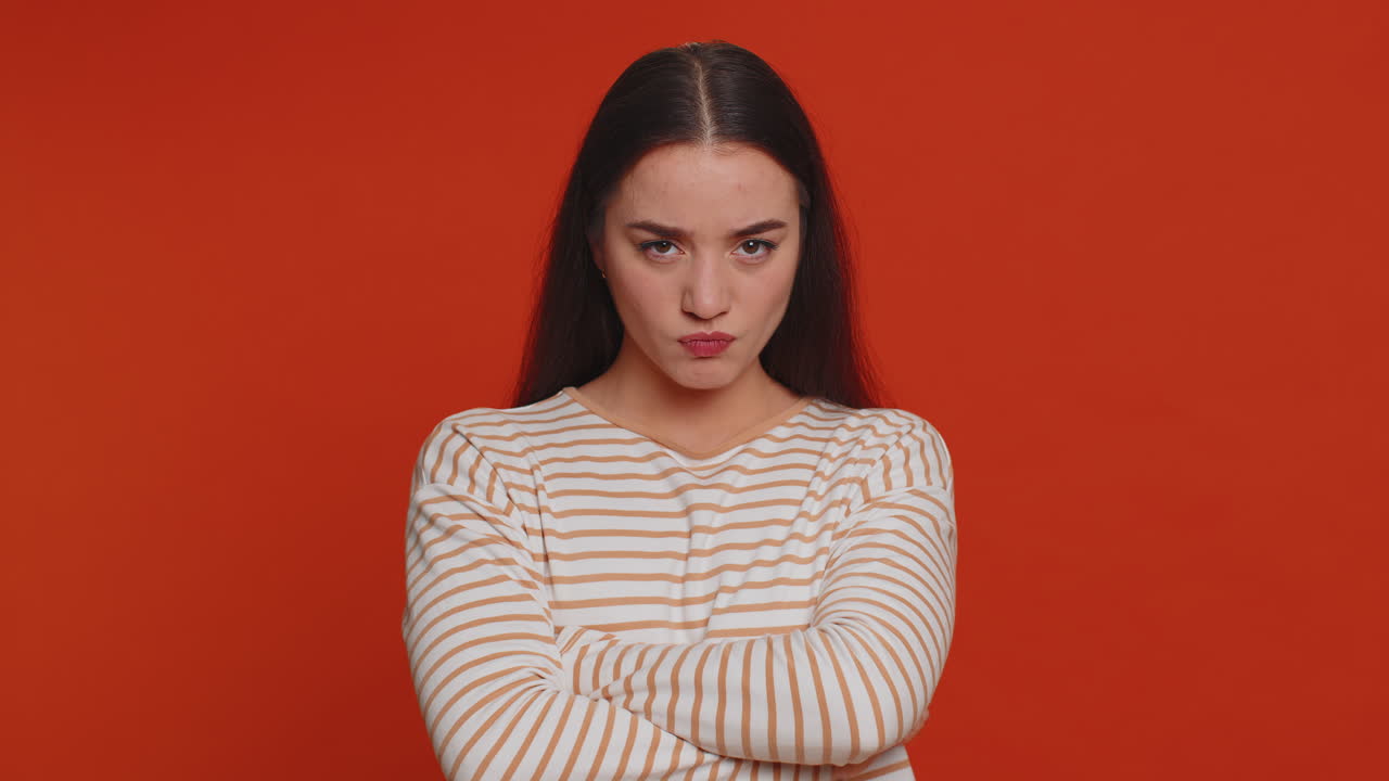 Angry aggressive woman showing fig negative gesture, you dont get it anyway, rapacious, avaricious