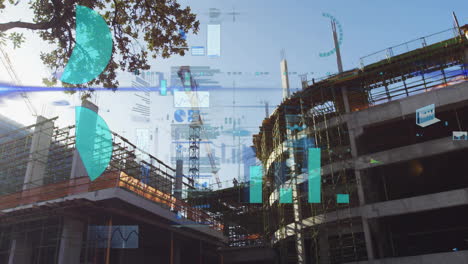construction site with data analytics animation overlaying buildings and cranes