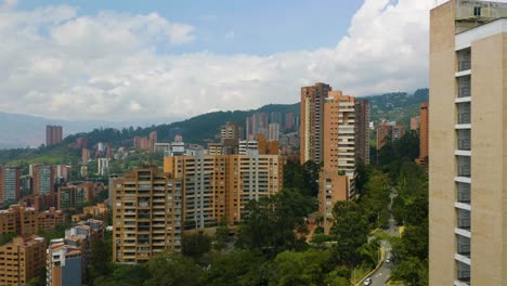 aerial view of el poblado neighborhood with blue sky
