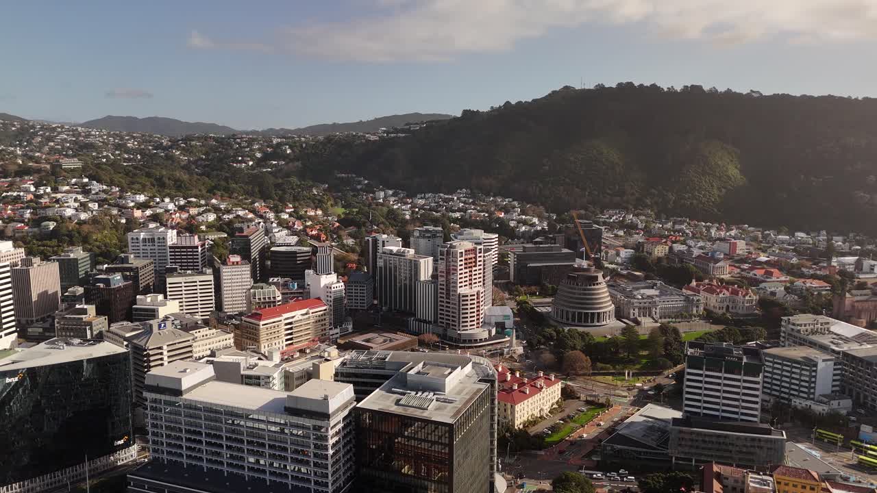Aerial Shot Of Wellington Port Area, Residential Area, Modern Buildings, New Zealand