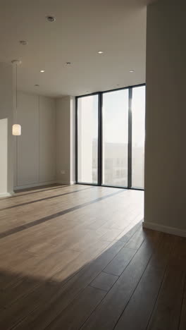 bright and empty modern room with large window and sunlight