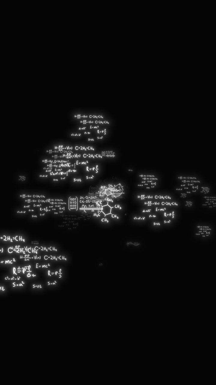 White formula particles background with glowing math symbols chemistry diagrams black science space