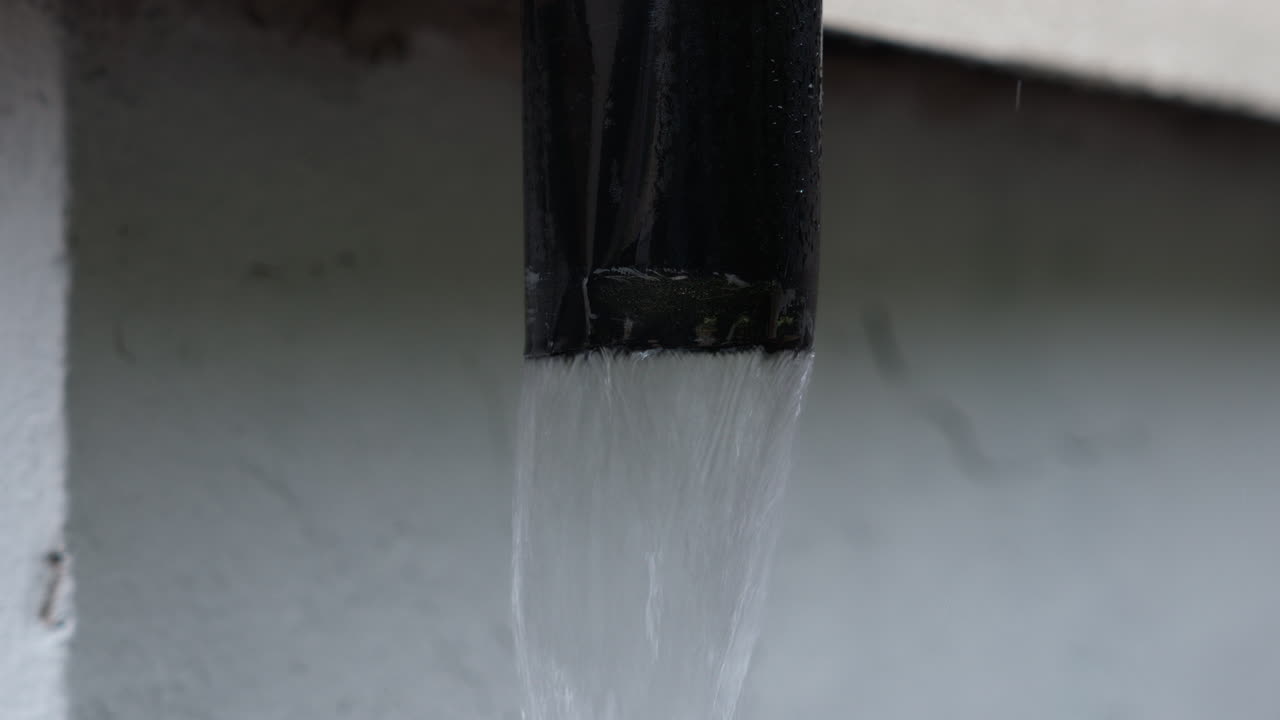 Rainwater flowing down the gutter