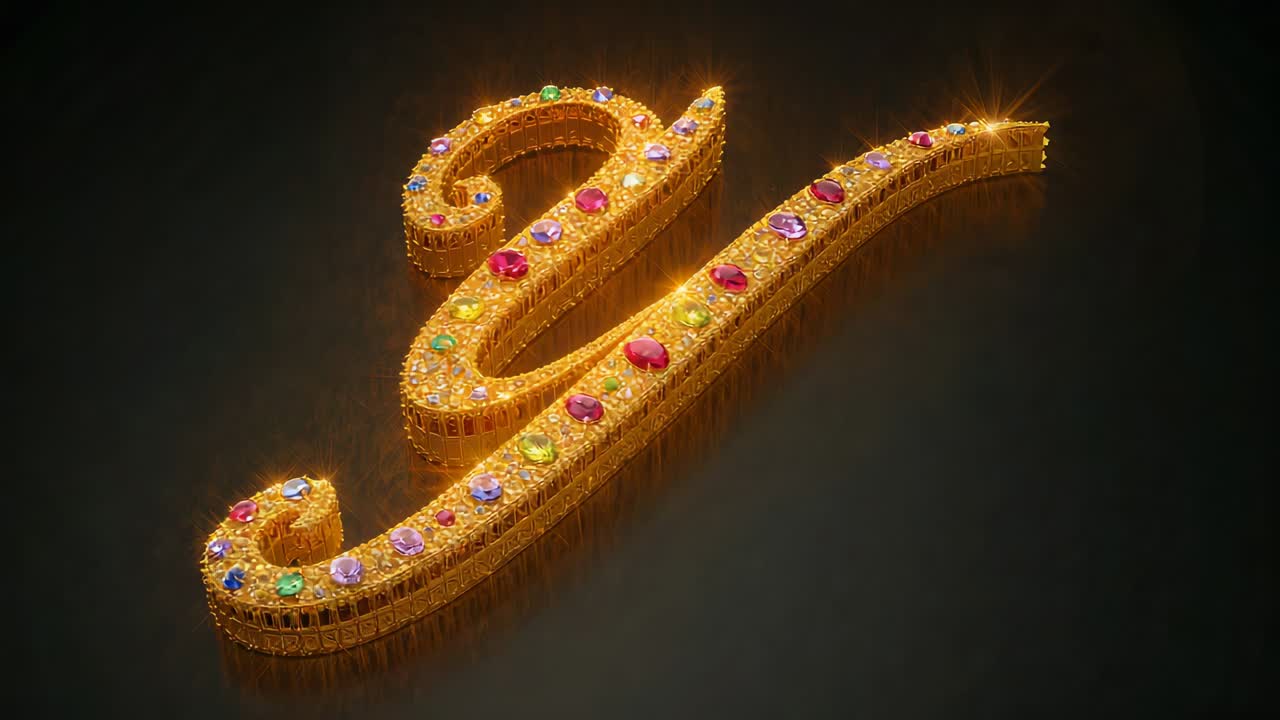 Initiating camera orbiting around S-shaped gold ornament on platform highlighting gemstone sparkle