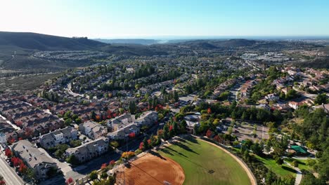 aerial footage of the beautiful and organized town of san elijo hills located in san marcos califfornia, usa